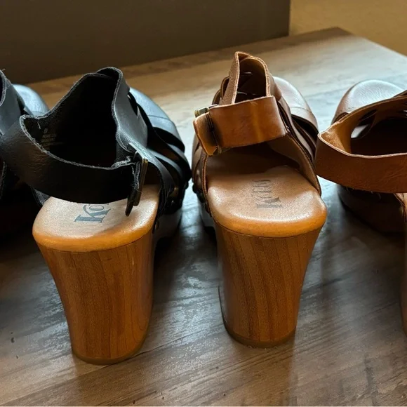 LOT OF 2 Korks by Kork Ease Platform Clog Sandals Black & Tan EUC - Picture 4 of 6